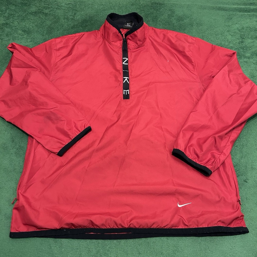Vintage 90s Nike Quarter Zip Spellout Red Jacket Mens Large Windbreaker Pullover
